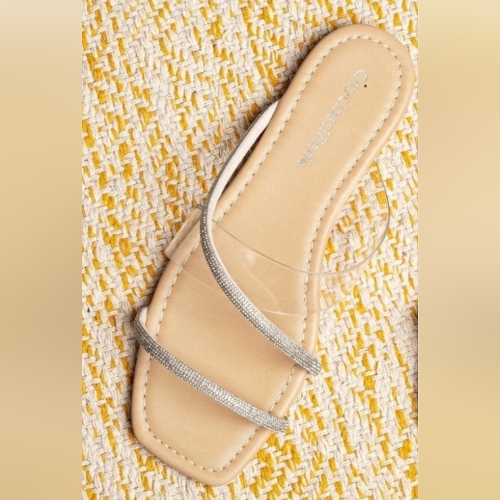 Clear Embellished Rhinestone Slide Sandals. Brand New!